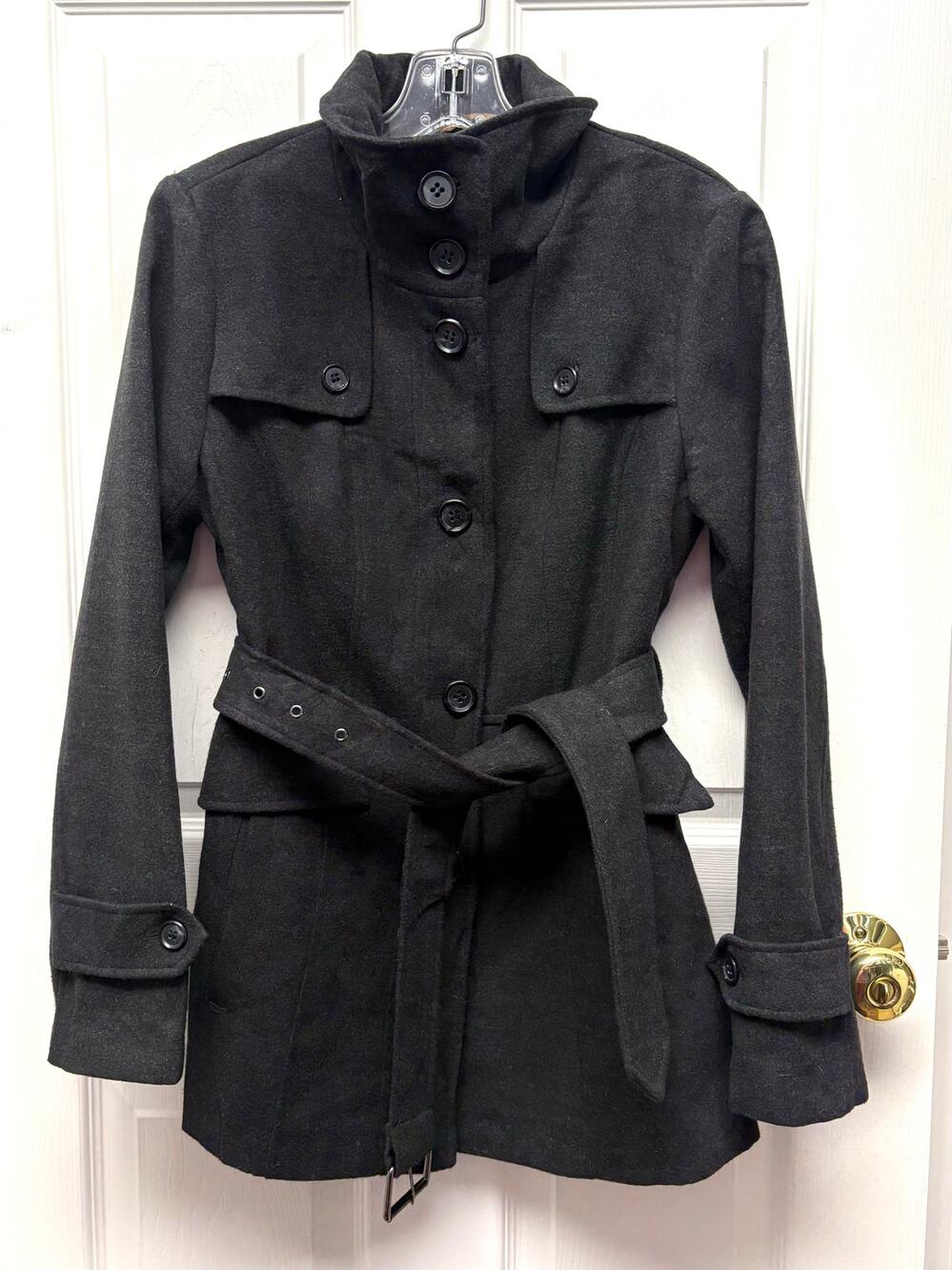 Nicole Miller New York Coat Belted Women’s Size S Charcoal Gray Button Jacket